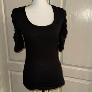 JUNIORS - Black Ruched Sleeve Top - Size Small